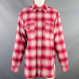 ISABEL MARANT ETOILE Size S Marcelia Grey Fuchsia Wool Blend Plaid Snaps Shirt